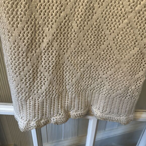 Venus Cream Gold Sleeveless Crochet Knit Sweater Dress Lace Detail Womens Medium - Picture 5 of 13